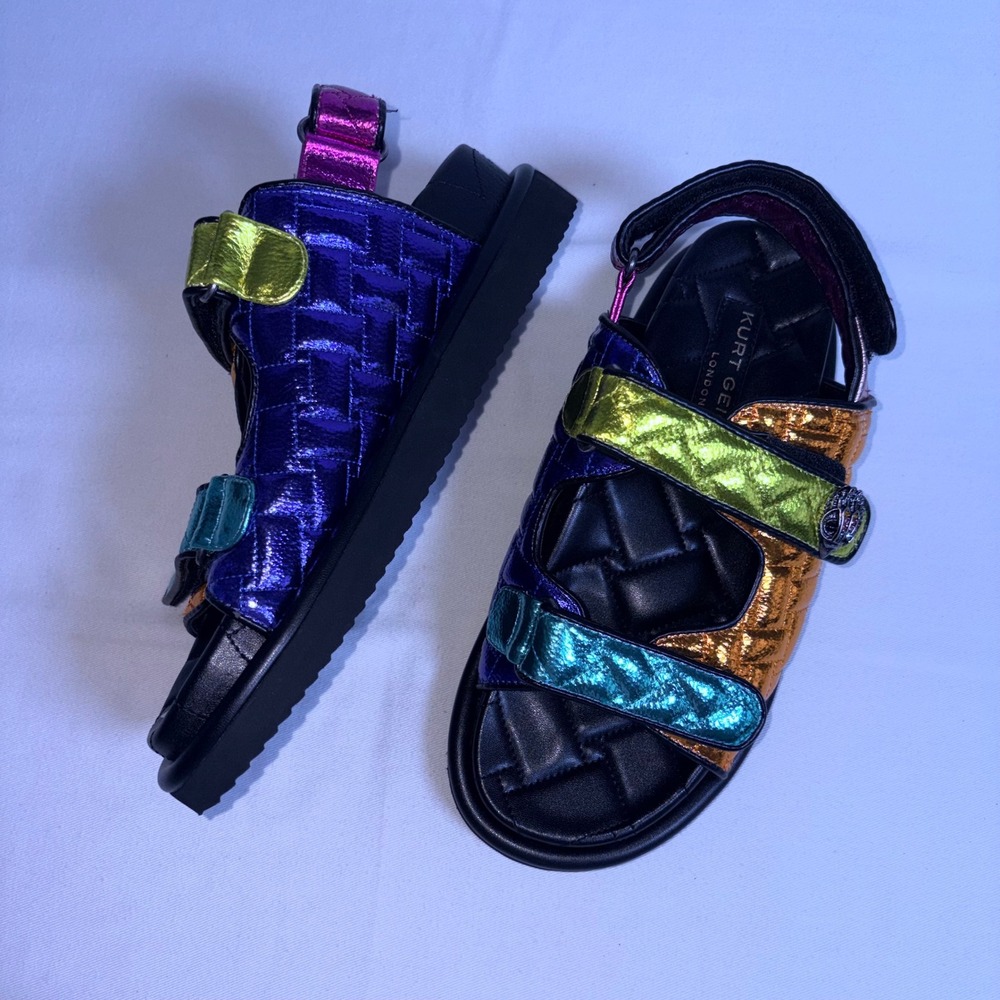 Kurt Geiger Orson Sandals size 9 eu 40 Multi Metallic Quilted Eagle Head Strappy